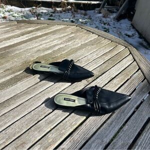 Nine West Aliby Pointed Flat Mules Womens 9.5 Black‎ Slip On Casual Shoes